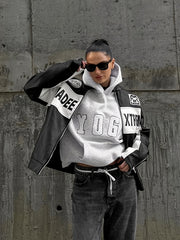 2024 New YOGA Letter Embroidery Gray Casual Loose Sports Sweatshirt, Women's Top, Sports Hoodie