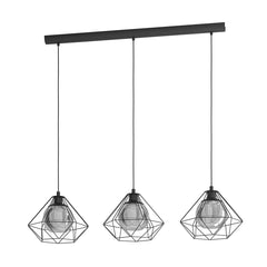 Eglo Vernham 3 Light Black Geometric Steel Pendant