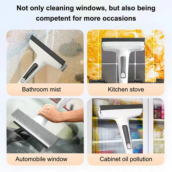Professional-Grade Window Cleaner Kit with Rotatable Long Handle & 4 Fiber Cloths + 2 Silicone Strips - Heavy-Duty Indoor/Outdoor Glass Washing Tool for, Mirrors, Shower Doors, Car Glass - Easy-Install Hanging System, Durable Window