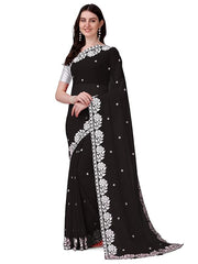 Estationeryhouse Women's Georgette Embroidery Border Work Designer Saree with Blouse Piece