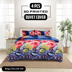 4pcs Printed Duvet Cover Set, Soft Comfortable Multi-design Printed Bedding Set, For Bedroom, Guest Room (1 Fitted sheet + 2 Pillowcases + Without Core) Trendy Design, Soft Fabric, Brushed Material, Lightweight