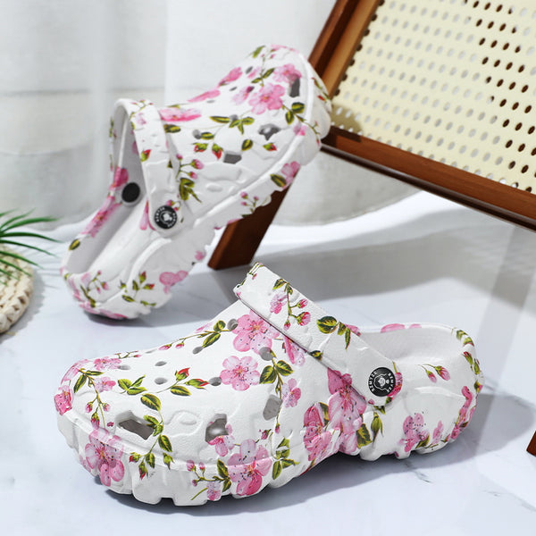 Women'S Floral Print Thick Sole Clogs, Dual-Use Adjustable Strap EVA Garden Shoes, Non-Slip Thick Sole, Summer Beach Wear, Women Shoes