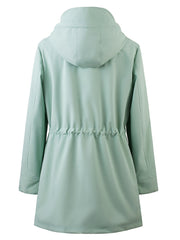 Drawstring Waist Hooded Zip Up Coat, Casual Long Sleeve Coat for Fall & Winter, Women's Clothing