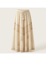 Women'S Indian Boho Maxi Skirt, Embroidered Drawstring Tiered Skirt 18654