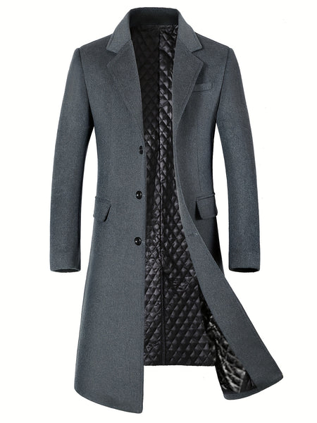 New Autumn/Winter Tweed Overcoat for Men, Long Length, Painted Finish, Warm and Thickened Tweed Outerwear, Men's Casual Wool Blend Jacket Trench Coat