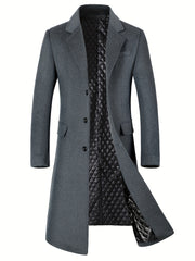 New Autumn/Winter Tweed Overcoat for Men, Long Length, Painted Finish, Warm and Thickened Tweed Outerwear, Men's Casual Wool Blend Jacket Trench Coat