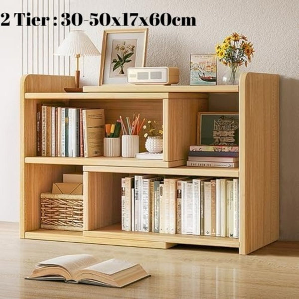 Expandable Desktop Bookcase, Freestanding Multi-layer Bookshelves, Adjustable Width Bookshelf Book Shelf Storage Unit, Multifunctional Storage Rack Book Shelf for Home Office Storage Organization