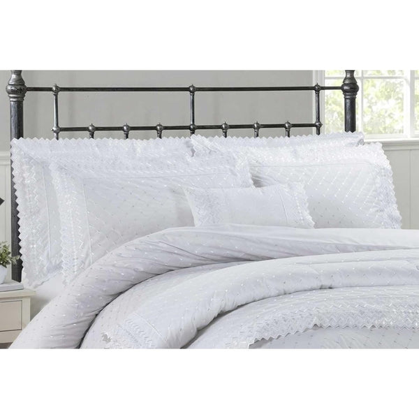 Serenity Stitch Broderie Anglaise Lace Trim | 2 Options Available: 50 X 30Cm Boudoir Cushion & Pair of Pillowcases | Available in 2 Colours | UK Based Brand | Fast Dispatch from UK Fulfillment Centre