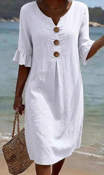 2026 Spring/ Summer New European And American Style V-Neck Big Button Ruffle Sleeve Dress Sexy Temperament Women'S Clothing