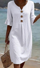 2026 Spring/ Summer New European And American Style V-Neck Big Button Ruffle Sleeve Dress Sexy Temperament Women'S Clothing