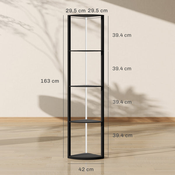 LED Floor Lamp with Shelves, 5-Tier Dimmable Standing Lamp with Adjustable Brightness and Foot Switch, Modern Corner Display Shelf Unit for Living Room Bedroom Office