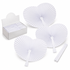12pcs White Heart Folding Paper Fan with Plastic Handle Hand Fan for Weddings Parties Summer Events