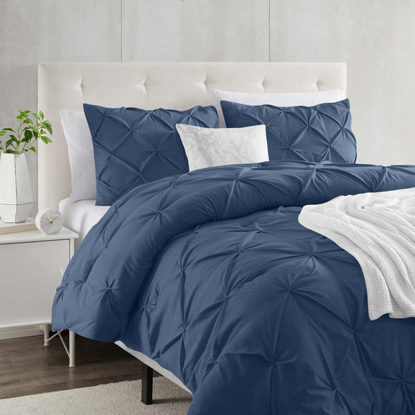 3pcs Pintuck Duvet Cover Set – Reversible Pinch Pleat Design with Pillowcases, Soft & Breathable Microfiber, Button Closure & Corner Ties, Machine Washable, Perfect for Bedroom or Guest Room – All Season