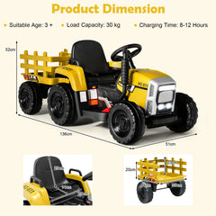 12V Kids Ride on Tractor with Trailer Music and LED Lights