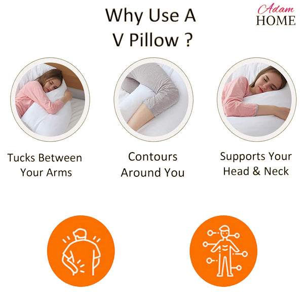 Adam Home V Pillow with Pillowcase Extra Filled Hollow Fiber for Neck Support, Orthopedic, Maternity Pregnancy & Nursing Super Soft & Comfortable V shaped Pillow with Pillowcase