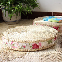 1pc Natural Corn Husk Woven Floor Cushion - Handmade Round Tatami Meditation Pillow, Thick Braided Straw Seat Pad for Yoga, Floor Sitting, Living Room, Indoor & Outdoor Use (Rustic Style)