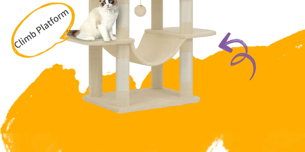 Cat Tree for Indoor Cats, 210cm Large Tall Cat Tower, Multi-Level Cats House with Condo, 8 Scratching Posts, Hammock, 4 Pom Poms