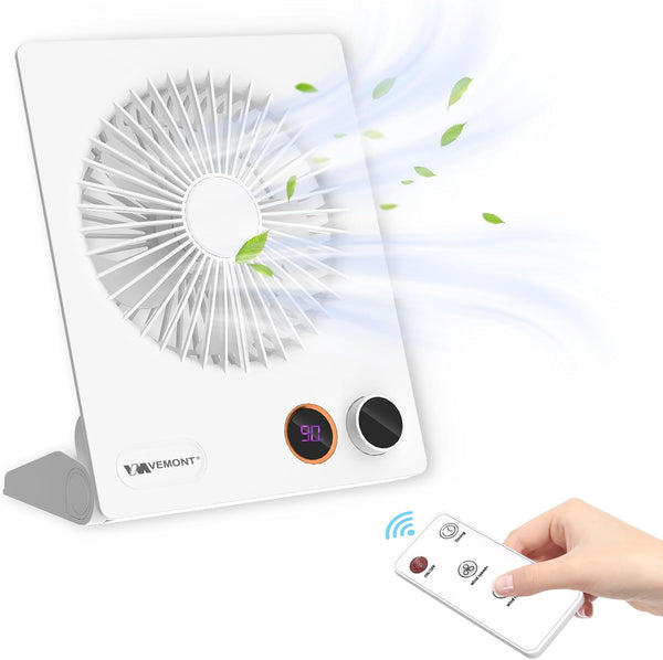 Small Desk Fan,Vemont USB Table Fan,5000Mah Rechargeable Battery Fan,180°Tilt Folding Personal Portable Fan with Remote Control,Stepless Speed Strong Wind, Silent Hanging Fans for Home Office Desktop