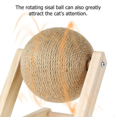 Sisal Ball Cat Scratching Board, Cat Hole Design, Triangular Support Board, Wear-Resistant Cat Scratching Ball Can Be Rotated, Cat Scratching Ball,Relief of Boredom Toys, Natural Wood