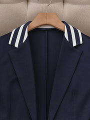 Fashionable Elegant Solid Color Casual Street Striped Suit and Pants Set