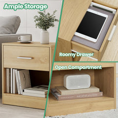 Bedside Table, Side Table with Drawer, Handle, Open Compartment,Easy Assembly, Perfect for Living Room or Bedroom