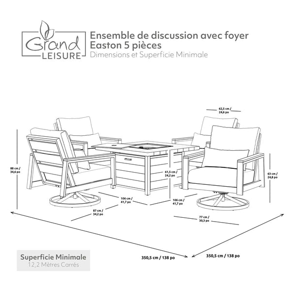 Grand Leisure Easton 5 Piece Deep Seating Fire Patio Set + Cover