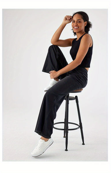 ' High Waisted Wide Jeans - Stretchy Pants with Multiple Pockets, -Washed - Casual Trousers for Jeanswear & Layering (Wide-Waisted Fit)