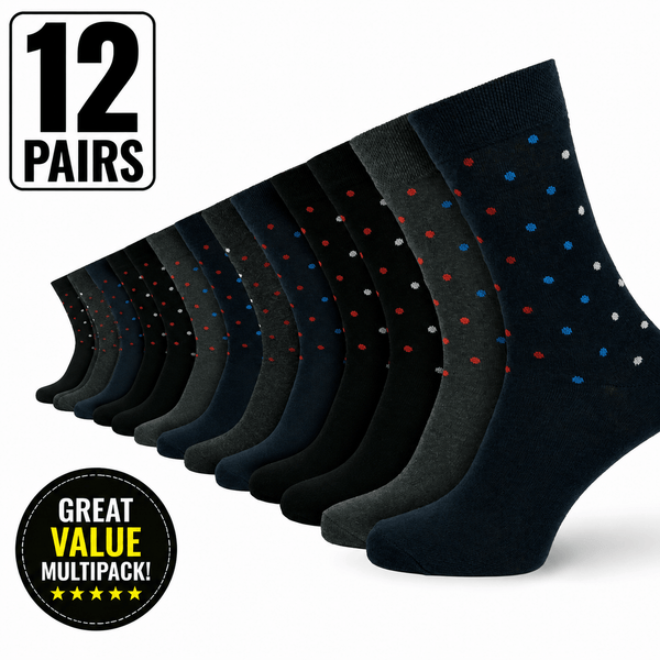 12 Pairs -Mens Cotton Rich Crew Socks | Honeycomb Comfortable Non-Tight Top Soft Breathable Stretch | Fit UK Size 6-11 | Everyday Casual Work Sports Running Gym Socks