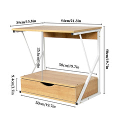 Microwave Oven Shelf Stand with Drawer, 2-Tier Kitchen Countertop Storage Rack Spices Rack Freestanding, Home Office Printer Stand Multifunctional Unit Shelving Wood Top Metal Frame