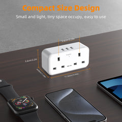 baykul Multifunctional UK Plug Socket with 2 Standard UK Sockets, 2 Schuko Sockets, 3 USB Ports, Max 3250W, Surge Protection, Fire-Resistant Material, Compact and Lightweight for Home/Office/Travel Use ideal for Christmas travel