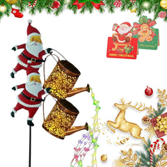 Solar Santa Claus Watering Can Lights, Christmas Santa Solar Kettle Lights, Garden Lawn Decorative LED Light with Cascading Light, Waterproof Decoration for Patio, Pathway (2PCS-B)