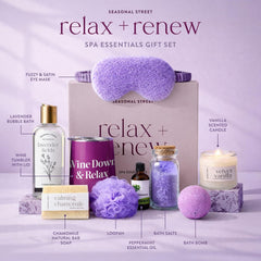 Gift Set with Wine Tumbler, Candle, Silk Sleep Mask, Bath Salts in Glass, Bath Bomb, Essential Oil, Bubble Bath Soap, Loofa and Soap Bar - Eye Catching and Unique Spa Bath Gift Set