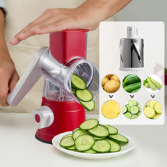 Rotary Vegetable Shredder 3 in 1 Rotary Cheese Grater Round Vegetable Mandoline Blades Handheld Fruit Vegetable Slicer Shredder for Fruit Nut and Vegetable Grate Green