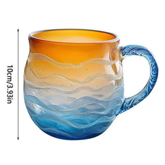 Sea Glass Wave Mug, 12oz Ocean Wave Glass Mug with Handle, Captivating Artistic Beach Sea Wave Coffee Cups Gift for Ocean Lovers, Drinking Coffee, Tea, Wine, Cocktails (Orange)