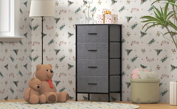 4-Drawer Chest Of Drawers with Metal Frame & MDF Wooden Top, Adjustable Feet, Anti-Tip Safety, Spacious Storage Unit for Bedroom Or Living Room (45x30x91cm/ 17.7x11.8x35.8inch)