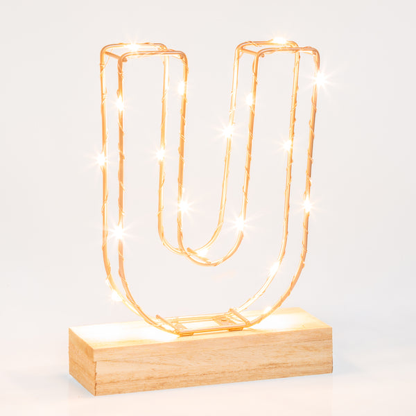 Light Up Letter | LED Alphabet Wire Frame Letter Lights | Rose Gold Copper Initials | Personalised Lighting | Battery Powered | For The Office Living Room Bedroom | Gift For Her