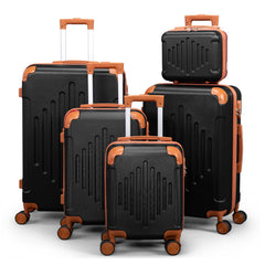 4/5pcs Hard Shell Luggage Set, Expandable & Lightweight Hardside Suitcase With 360° Spinner Wheels (12, 16, 20, 24, 28 Inch) - Stylish White Paired With Brown Luggage