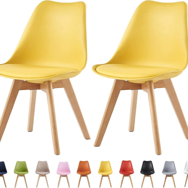 mcc direct Set of 2 Dining Chairs Wooden Legs Soft Cushion Pad Stylish DELUXE Retro Lounge Dining Office EVA