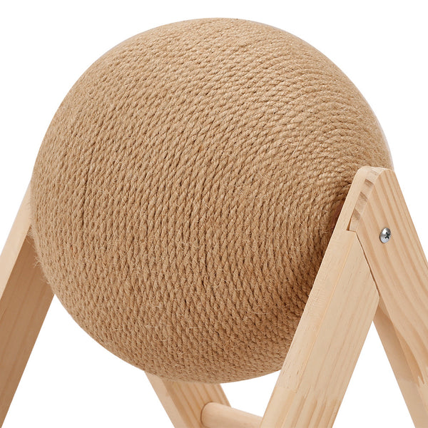 Sisal Ball Cat Scratching Board, Cat Hole Design, Triangular Support Board, Wear-Resistant Cat Scratching Ball Can Be Rotated, Cat Scratching Ball,Relief of Boredom Toys, Natural Wood