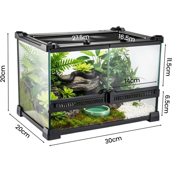 Glass Reptile Terrarium Insect Breeding Tank Vivarium Habitats for Lizards, Horned Frogs, Snakes, Spiders Reptile Glass Terrarium Tank Amphibians Box (Horizontal)