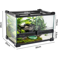 Glass Reptile Terrarium Insect Breeding Tank Vivarium Habitats for Lizards, Horned Frogs, Snakes, Spiders Reptile Glass Terrarium Tank Amphibians Box (Horizontal)