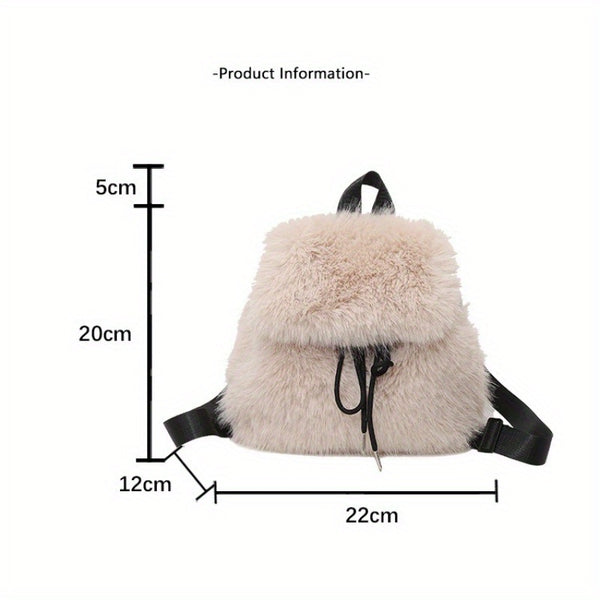 1pc Women'S Plush Backpack - Soft Polyester Drawstring Daypack with Utility Pockets, Durable Straps & Chic Minimalist Design, Black & White Options, Casual Everyday Backpack for School, Work, Travel - Stylish & Functional Women'S Fashion Backpack, Plush B