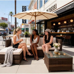 Rattan Garden Furniture 3 Piece Corner Sofa Set PE Wicker Patio Table and Chairs with Cushion