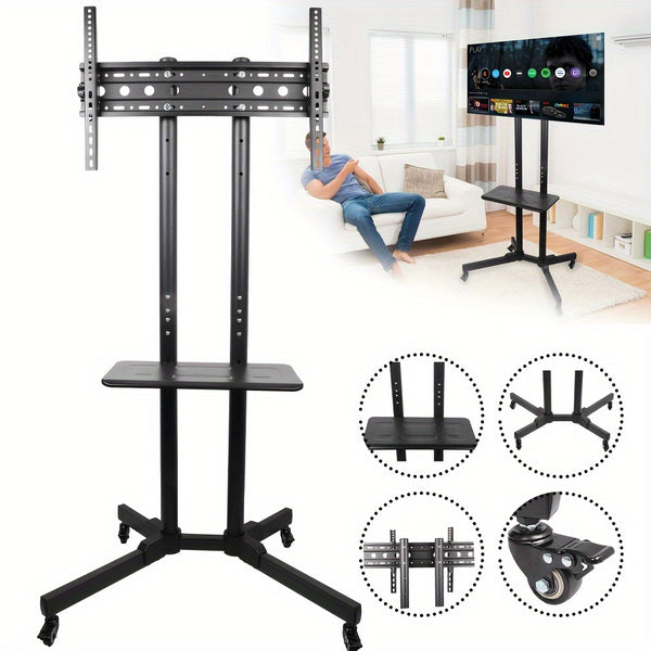Mobile TV Stand On Wheels with The Down Tray, Tilt Rolling TV Stand with Media Shelf for 81.28-165.1 cm LED, LCD, OLED Flat&Curved TVs, Holds Up to 50kg
