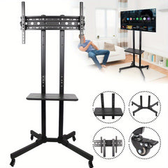 Mobile TV Stand On Wheels with The Down Tray, Tilt Rolling TV Stand with Media Shelf for 81.28-165.1 cm LED, LCD, OLED Flat&Curved TVs, Holds Up to 50kg