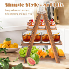 Wooden Double Dessert Table Display Set Rack 3 Tier Serving Tray Solid Wood Ladder Stand Wedding Cupcake Stand Dark Walnut Decorative Tray for Cake Snack Fruit Chips Bread Centerpieces