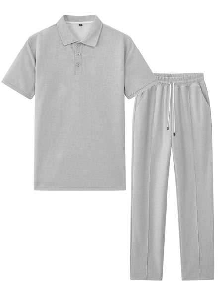 Men's Waffle Casual Suit Top Short Sleeve Turnover Collar Shirt Bottom Leisure Pants Comfortable and Clean Suitable for Spring and Summer Wear