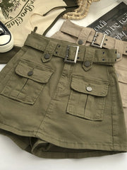 [Summer Women's Clothing Sale]Hip-wrapped A-line Short Skirt - with Belt And Multi-pocket Denim Skirt Short Skirt - Summer Women's Clothing All-match Suitable for Daily Wear