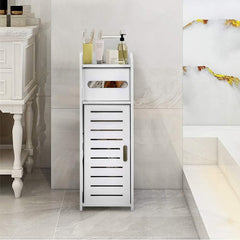 White Bathroom Cabinet, Toilet Storage Cupboard Shelf Floor Standing Toilet Silm Shelf Storage Rack with Drawer Space Saver Organizer for Living Room Bedroom Kitchen Hallway 17 X 22 X 56cm