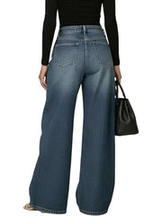 Women's Retro High Elasticity Denim Pants with Metal Circles Design- Long Versatile Jeans for Women, High-waist Trousers, Trendy Womens Clothes for Summer, All Seasons Style, Fabric, Hand Washable, Slim Fit, Suit for Daily Wear
